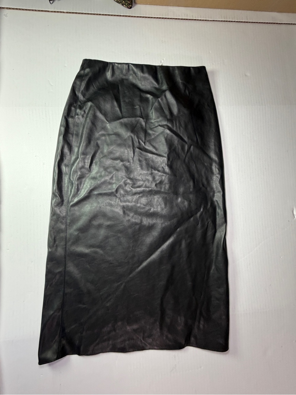 Lucy Paris Black Faux Leather Midi Pencil Skirt